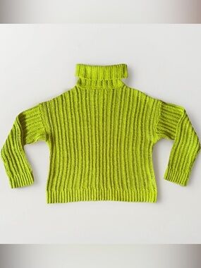 JOA Women Oversize XS Turtleneck Knit Fleece Green Long Sleeve Shirt Pullover